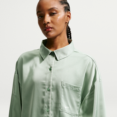 essay ナイロンシャツ Nike Sportswear Women's Oversized Satin Long-Sleeve Top. Nike SI
